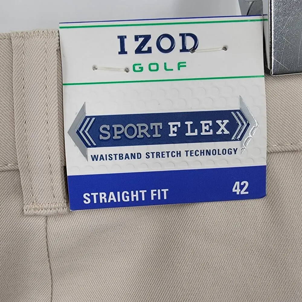 Izod Golf Shorts Mens 42 Beige Sport Flex Stretch UPF 15 Wicking Cargo Pockets